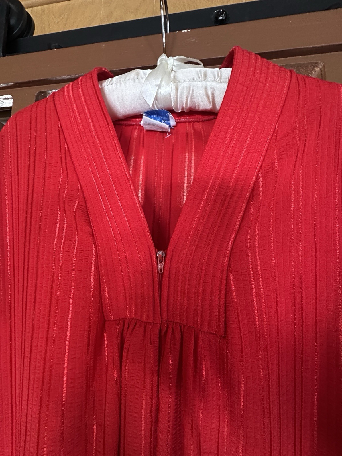 Vintage 70s Red APPEL Caftan Hostess Maxi Dress Ribbed Polyester Retro OSFM