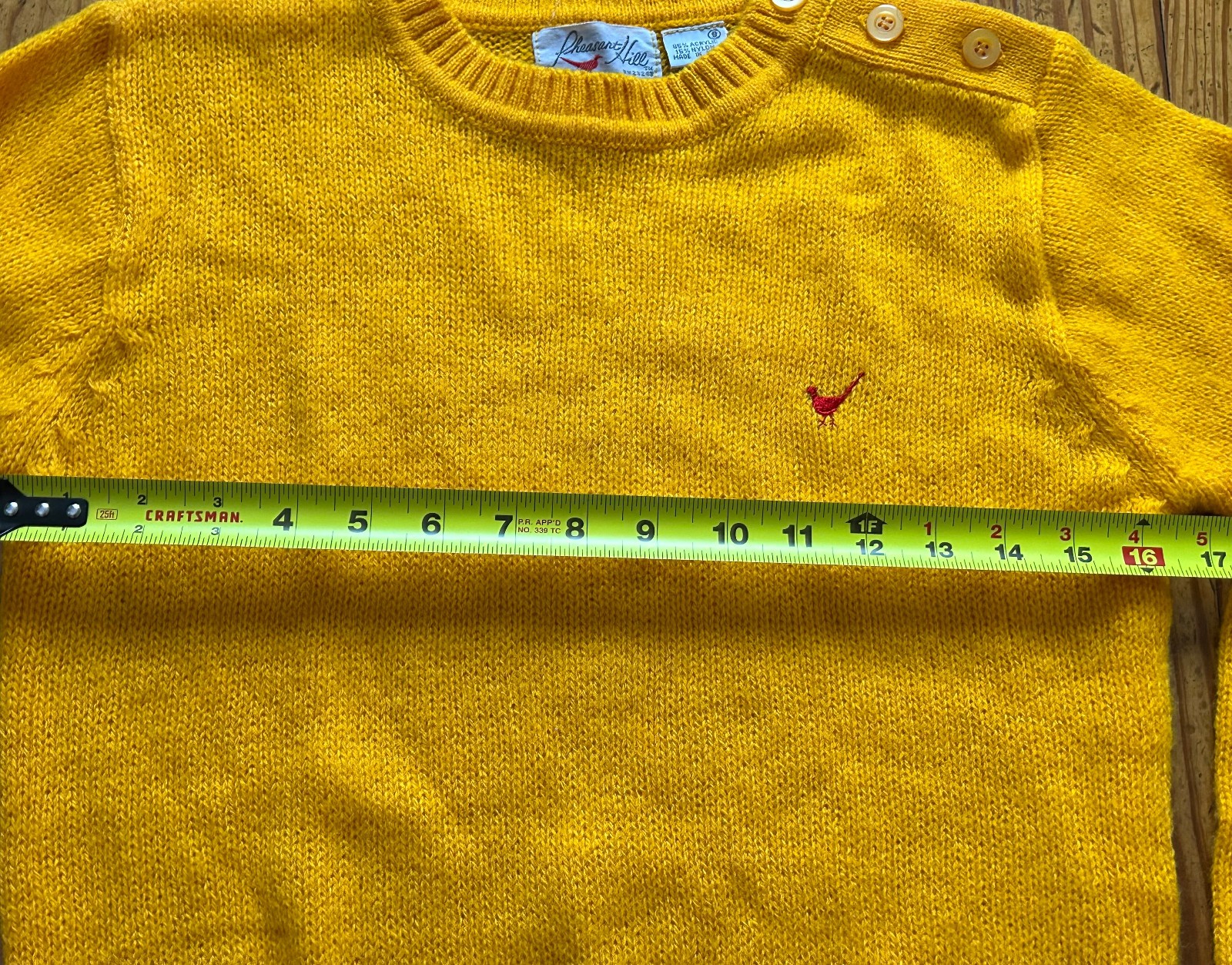 Vintage Pheasant Hill Mustard Yellow Womens Sweater knit Doo Wop Button Small