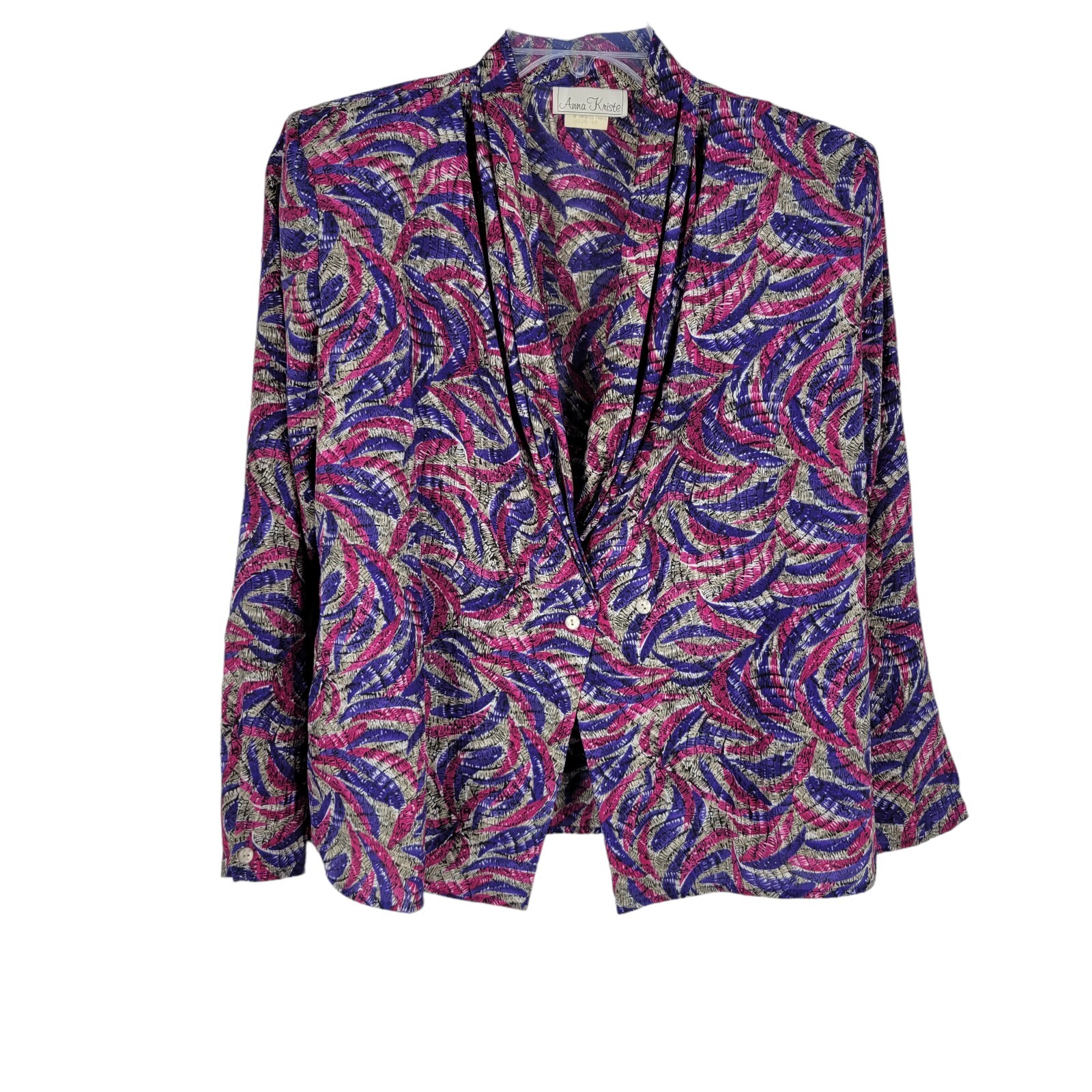 Vintage Anna Kriste Multicolor Blouse thin blazer Size 12 One button