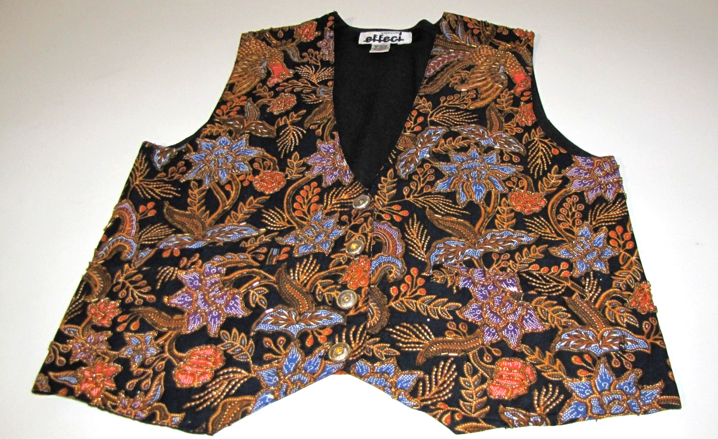 Y2K 4-button Vest Effeci Beaded Floral Lined Back-tie 100%-Cotton pockets Wm. M