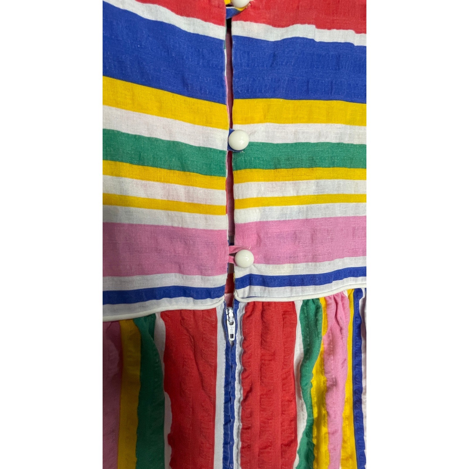 Miss Elaine Rainbow Stripe House Muu Muu Dress Vintage Boho Grannycore Med