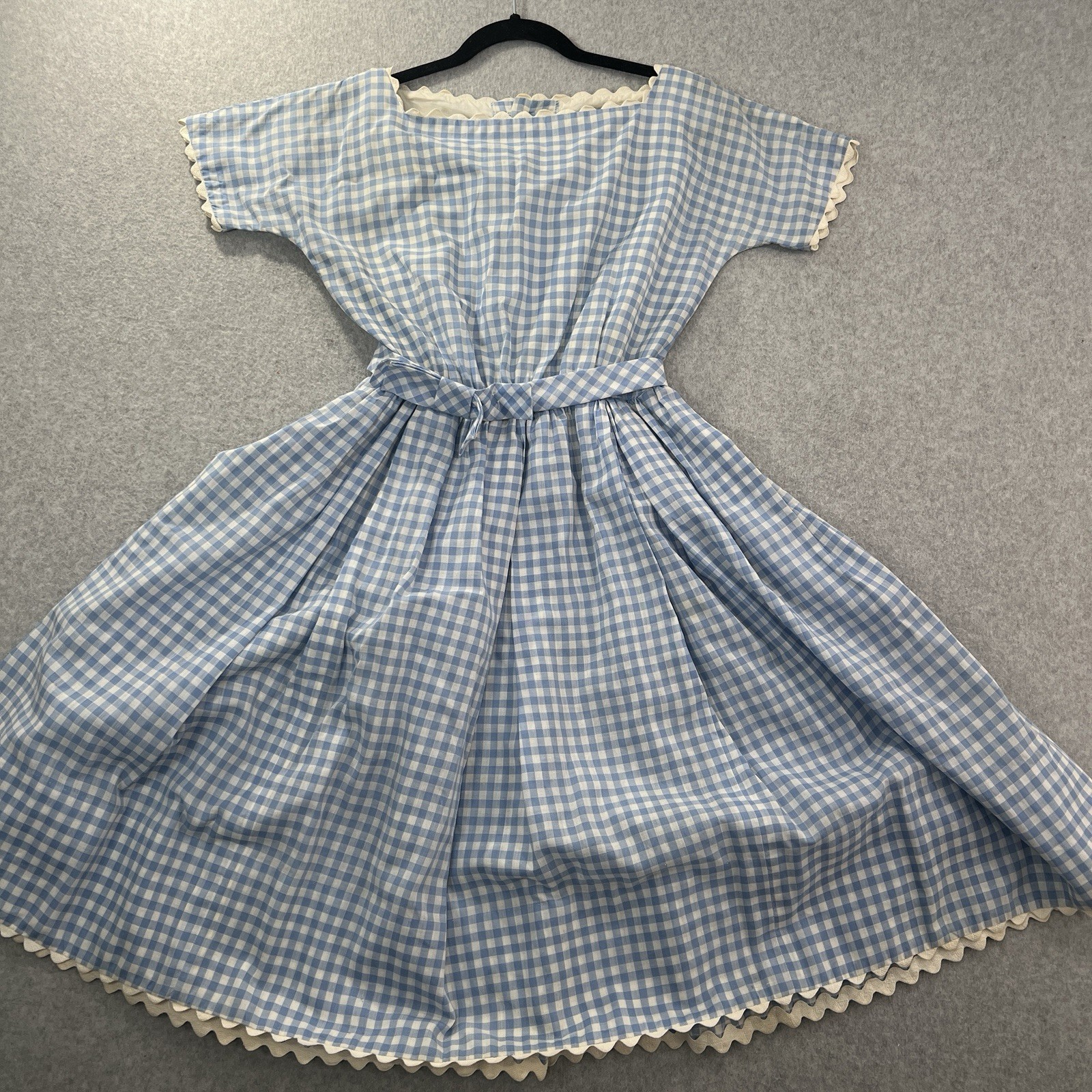 Vintage 1950s Dress Fit and Flare Gingam Check Blue White Dorothy Pinup