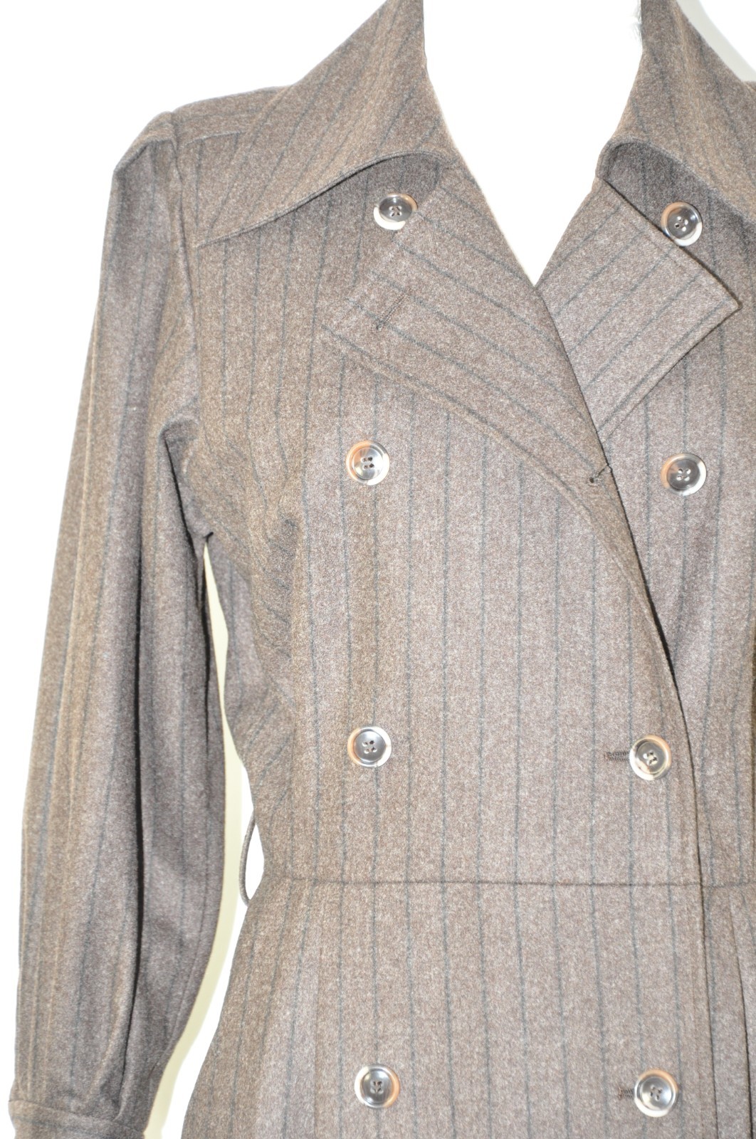 80s Vintage Saint Laurent Rive Gauche Brown Stripe Wool Tweed Coat Dress Women M