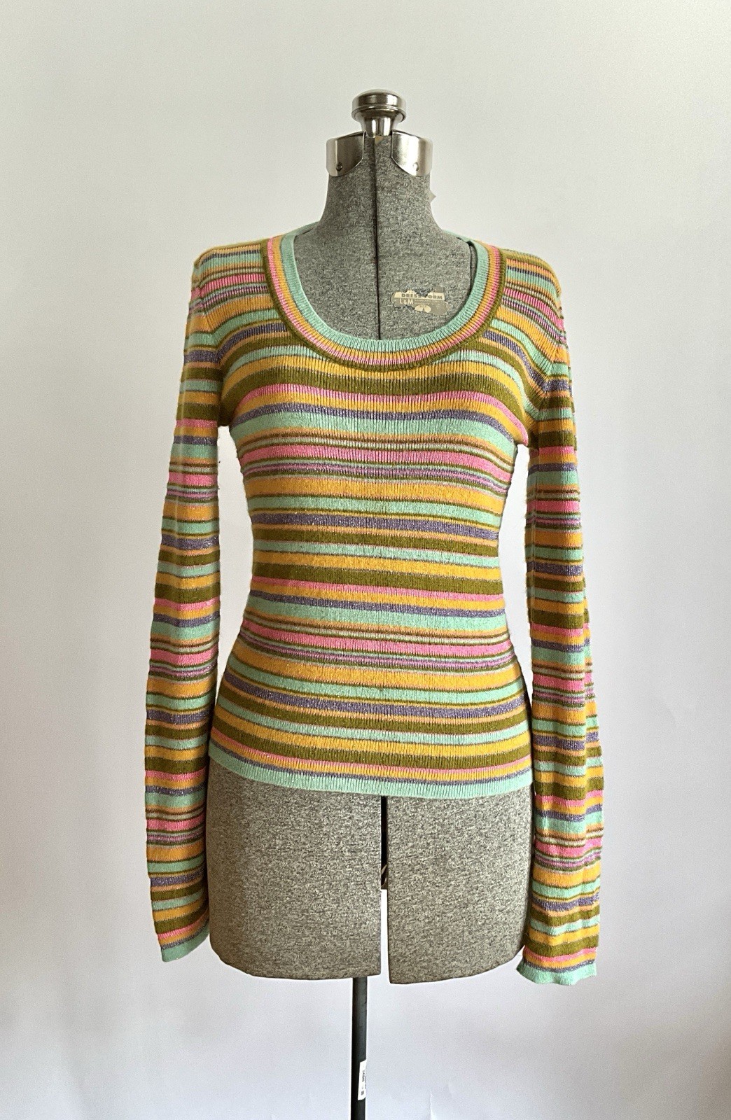 Vintage 1990’s Christian Lacroix Bazar Pastel Metallic Striped Knit Sweater Top