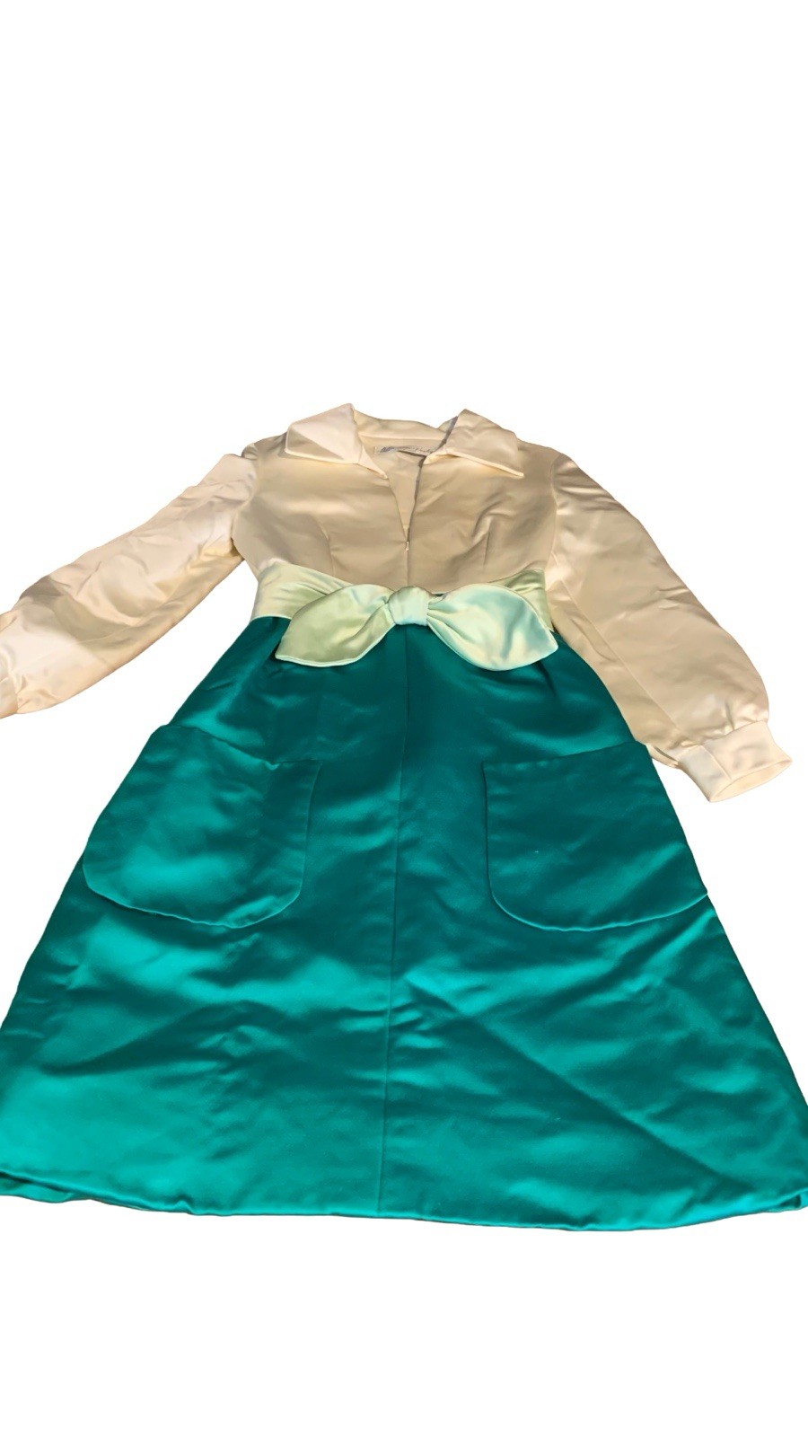 VINTAGE 1960’s GREEN & CREAM MOLLIE PARNES BOUTIQUE DRESS SZ APPX SM