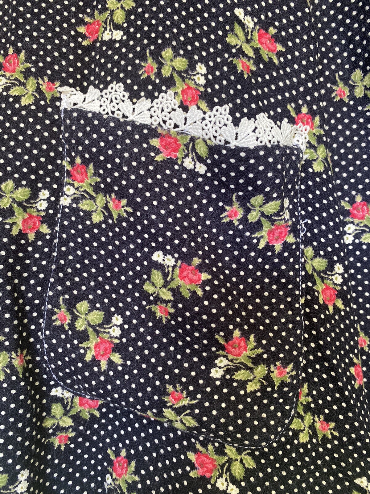 Vtg 70’s Liberty of London Black Polka Dot Rose Blouse W/ Agate Buttons