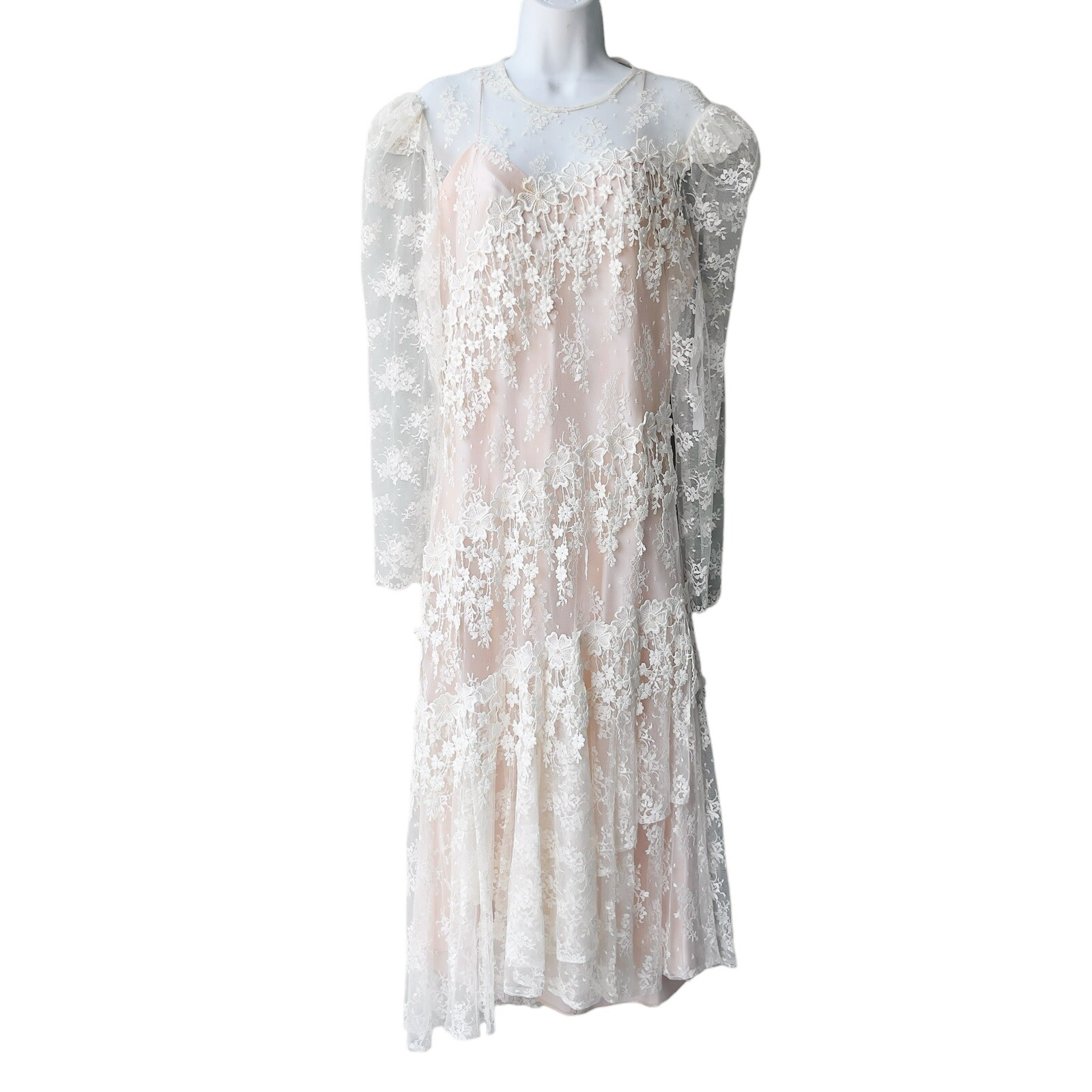Vintage Cottagecore Lace Dress Romantic Bridal Fairytale Ruffled Pearls ML