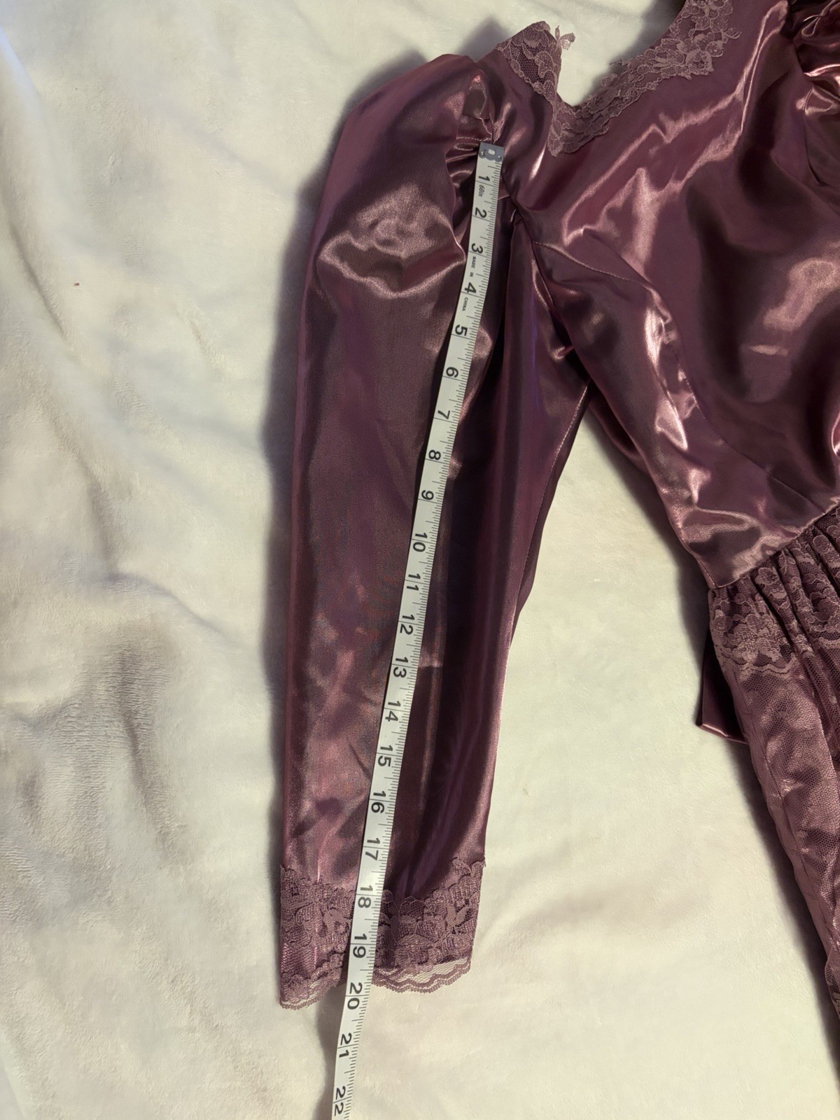 Vintage 80s Iridescent Purple Satin Lace Dress Size S M