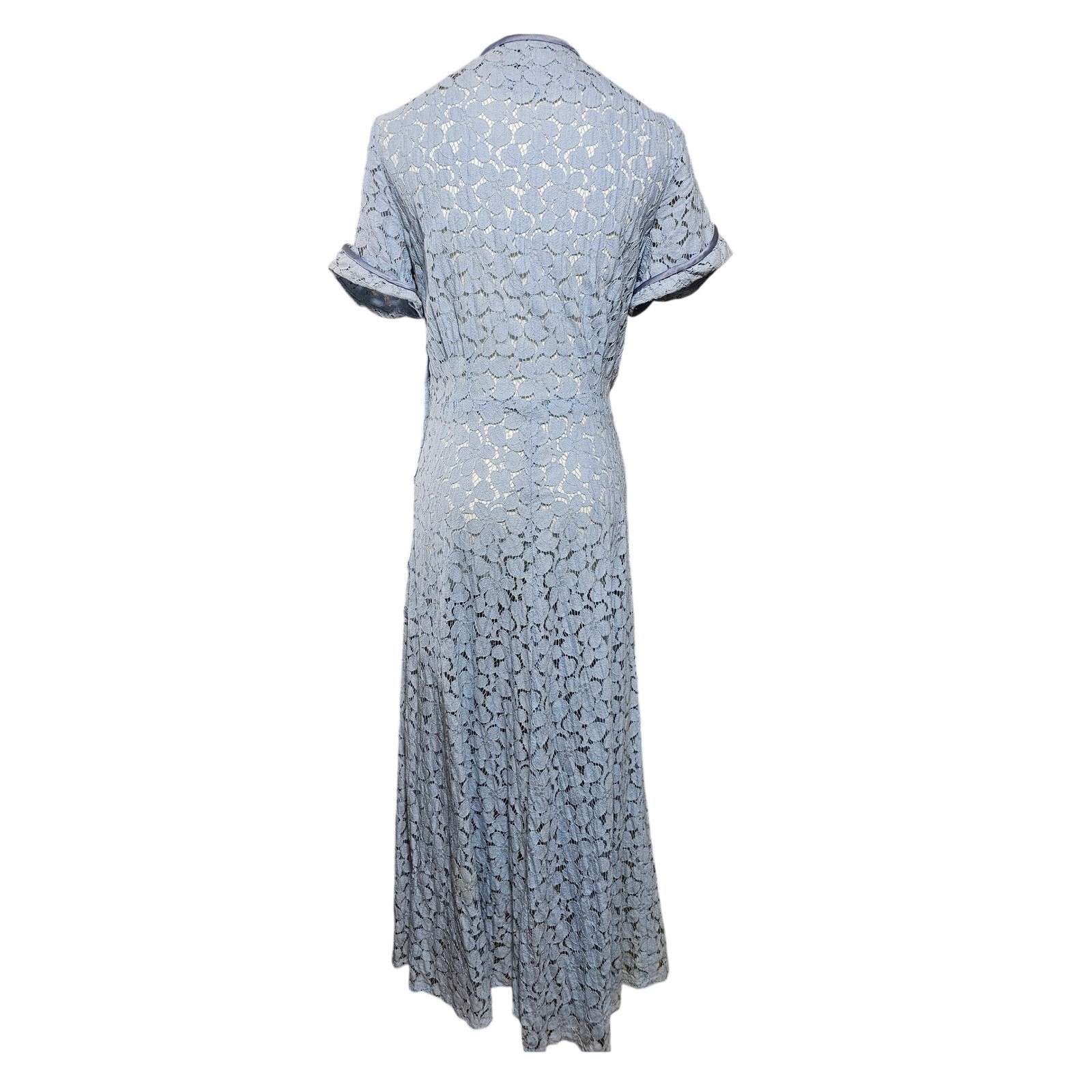 Vintage 40s C.H.D. Robbins Original Blue Floral Lace Dress V-Neck Mid-Mod XSm/Sm