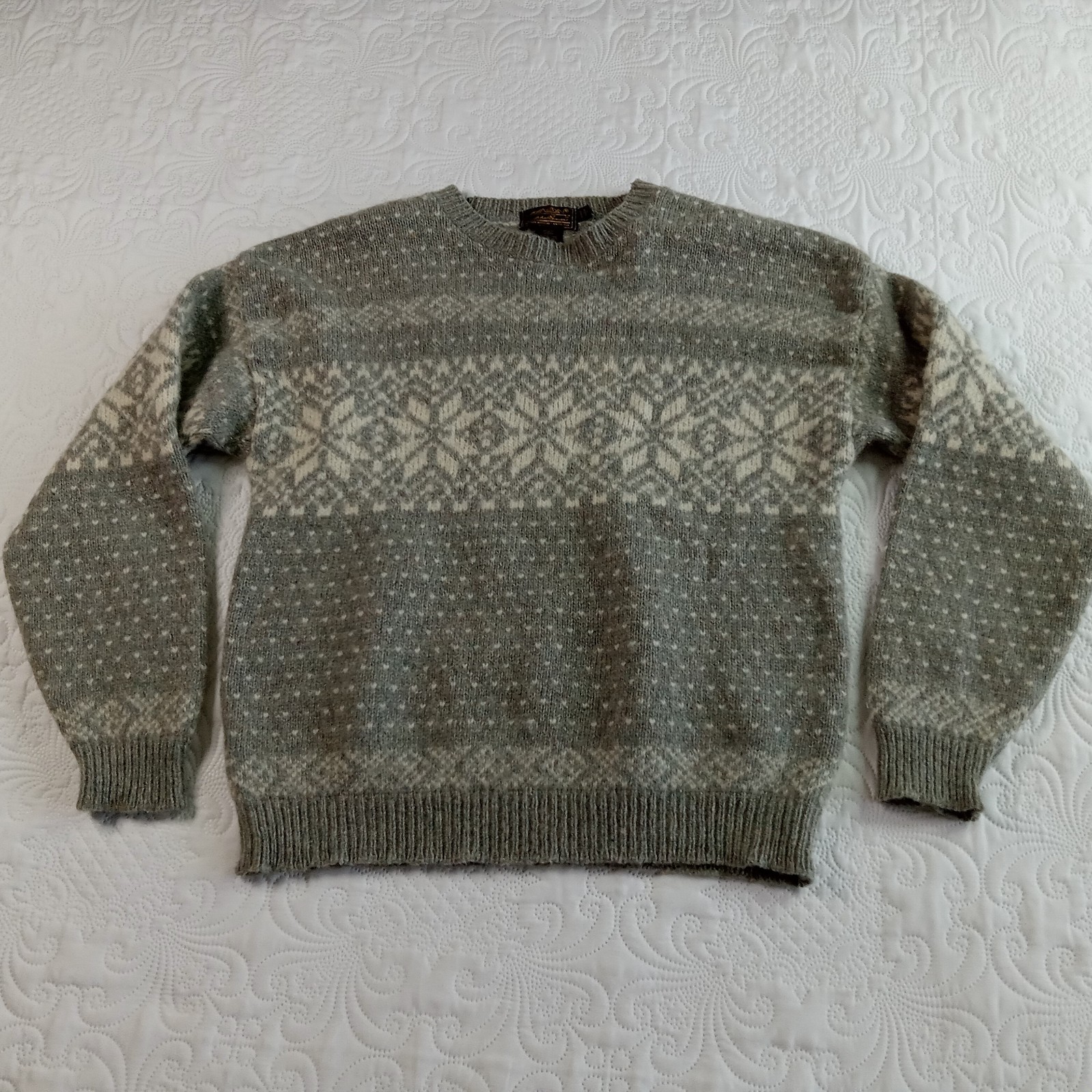 Eddie Bauer 90% Wool Blend Sweater Womens L Gray Nordic Vtg USA 90s EUC