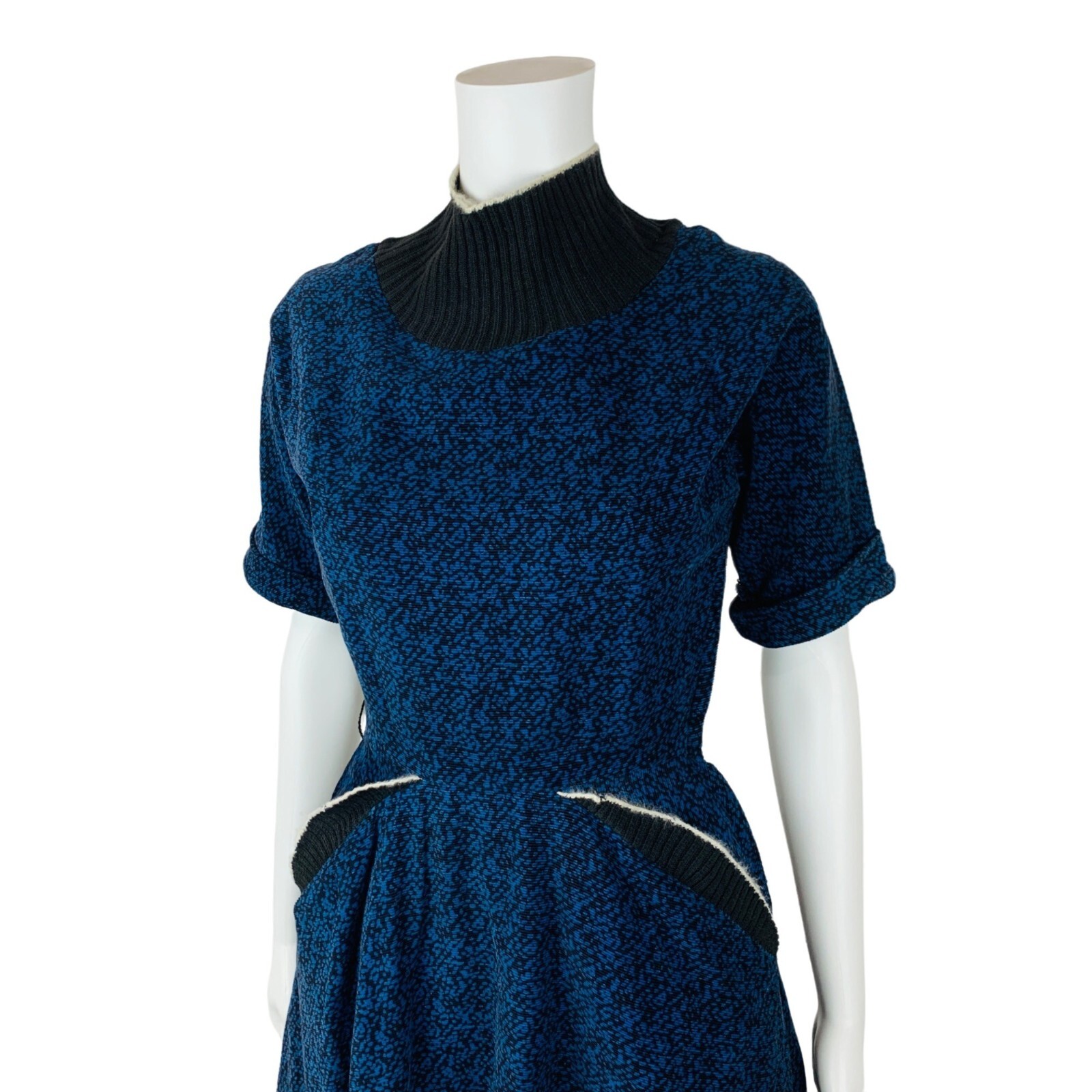 Vintage 1950s Blue Corduroy Dress Speckled Batwing Winter Turtleneck Minx Modes