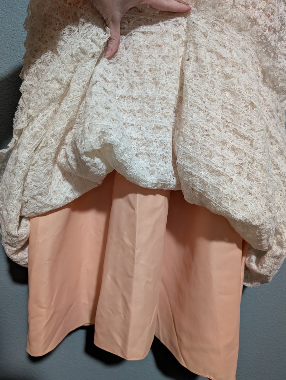Vintage After Five Harry Action Ivory Lace and Peach Ruffled Dress Sz 10