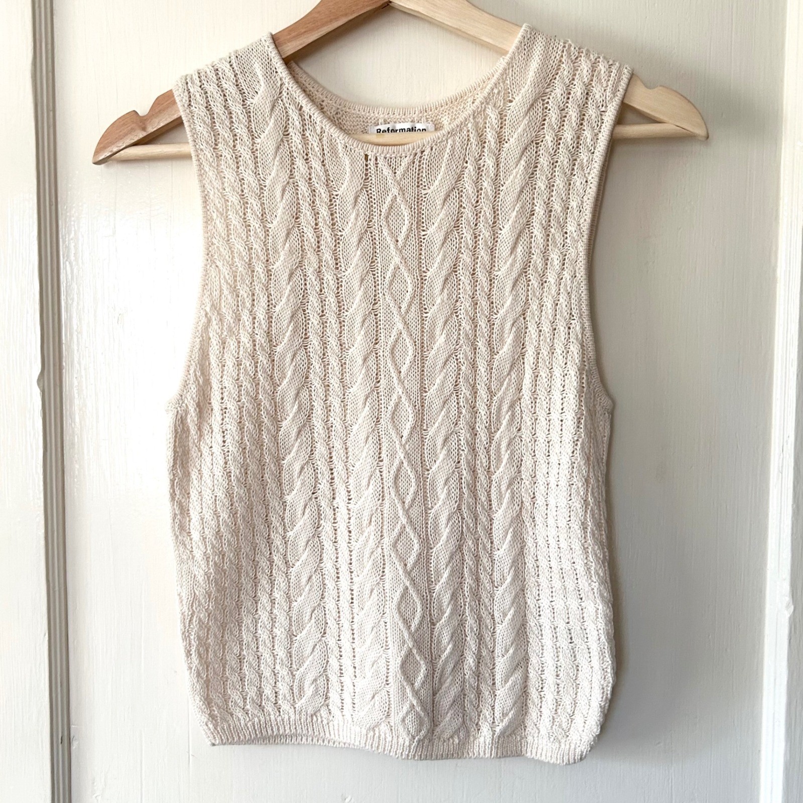 Reformation Ginetta Linen Blend Novelty Sweater Tank Cream XS Old Money Coastal