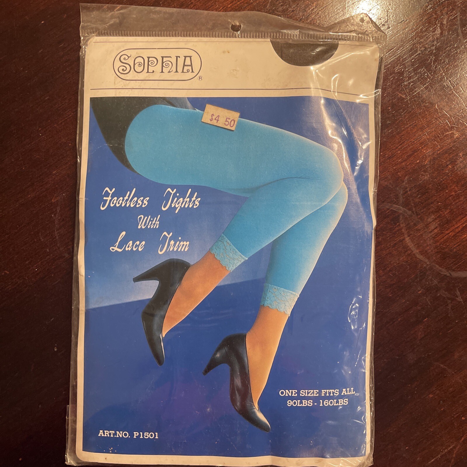 VTG SOPHIA BLACK FOOTLESS TIGHTS w LACE TRIM ONE SIZE 90-160 Lbs 100% NYLON