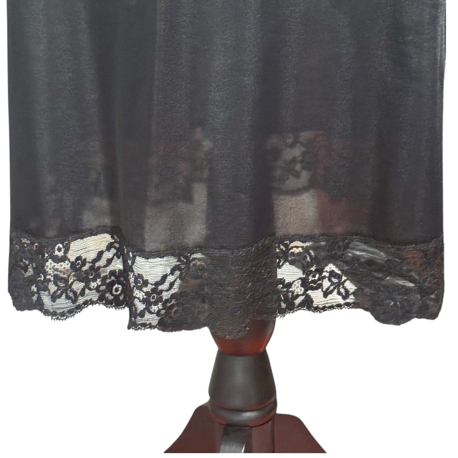 VTG 1960s Vanity Fair Slip Womens 34T Black Nylon Lace Lingerie Sissy Boudoir