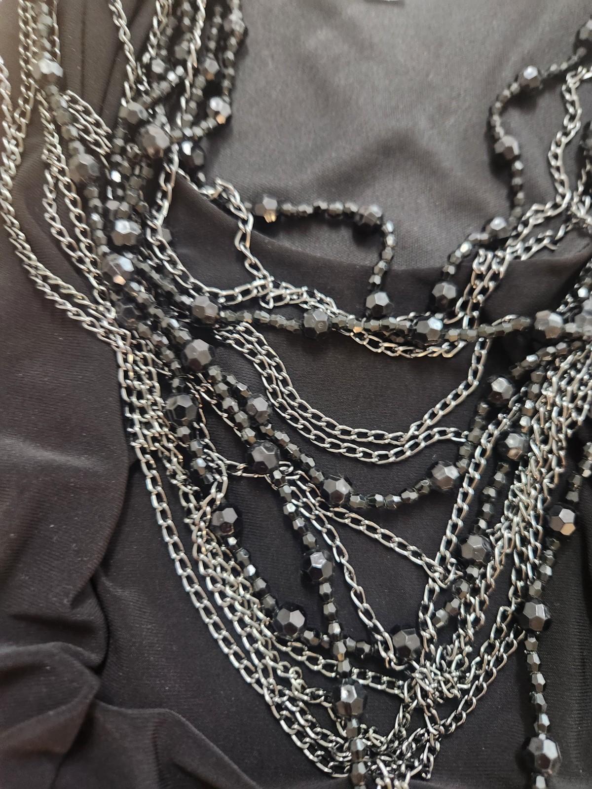 Vtg Cache XS Black Sleveless mini dress Bodycon Y2K 90s Beaded Chain Cocktail