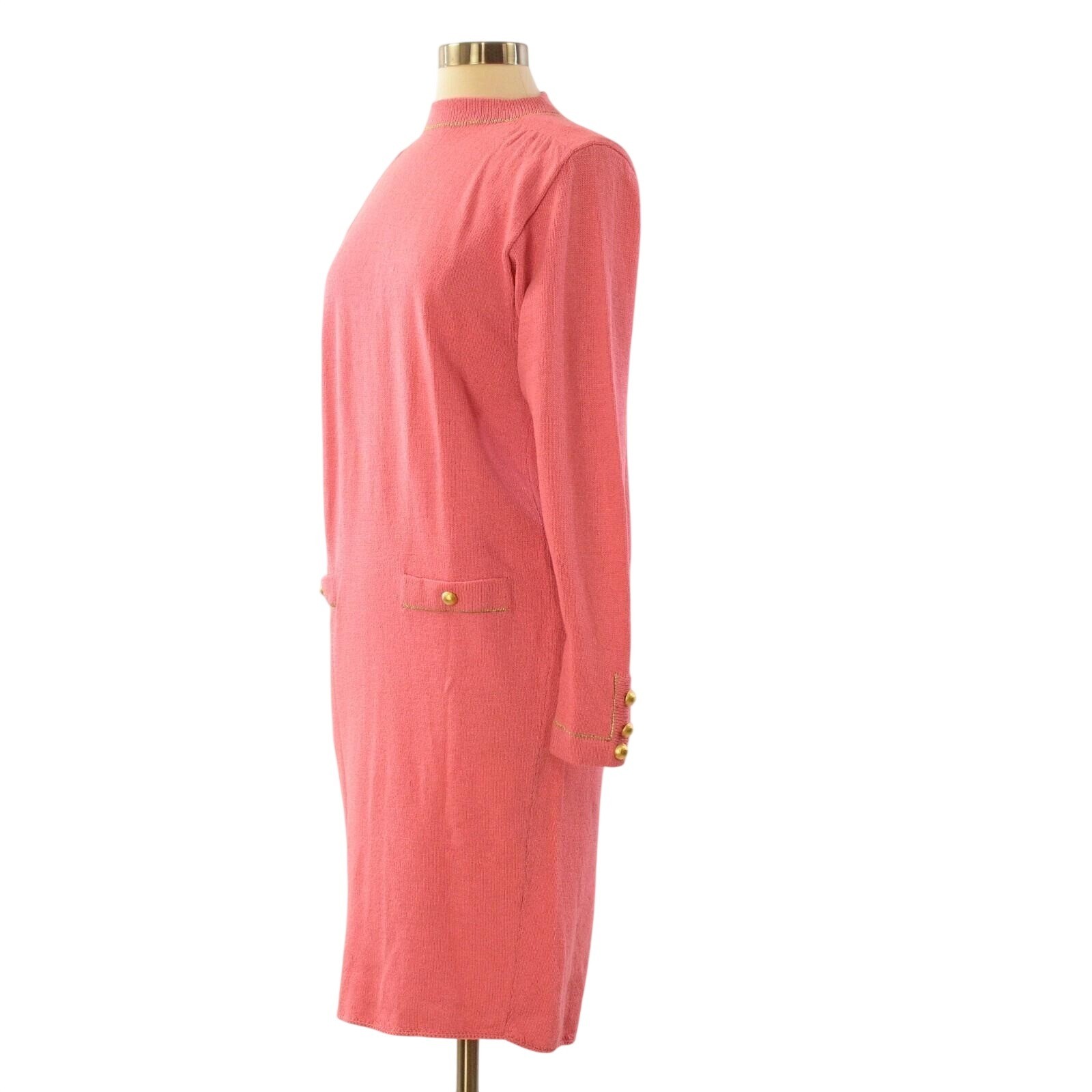 Vintage Wool Minimalist Luxury Don Sayres Knit Dress Pink & Gold M Mod 70s Silk