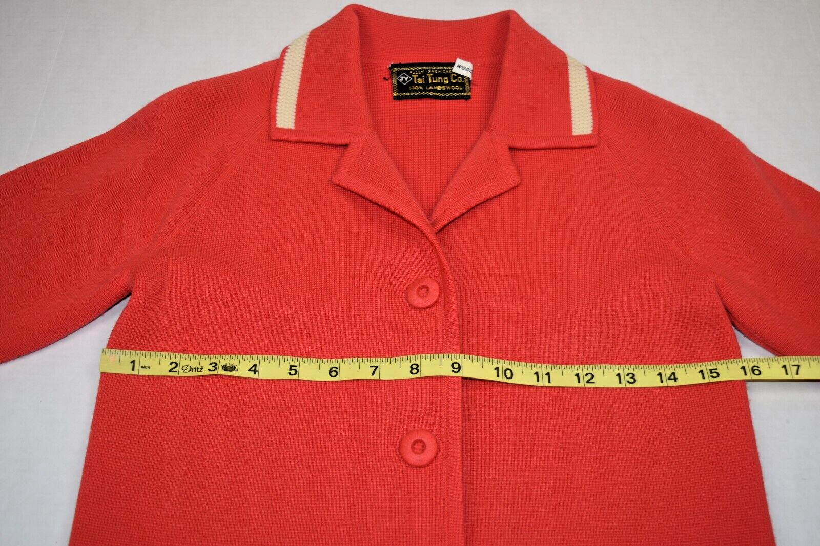 Vintage Sweater Top Skirt Set S/M 50s Tai Tung Orange Pink Lambs Wool 3 Piece