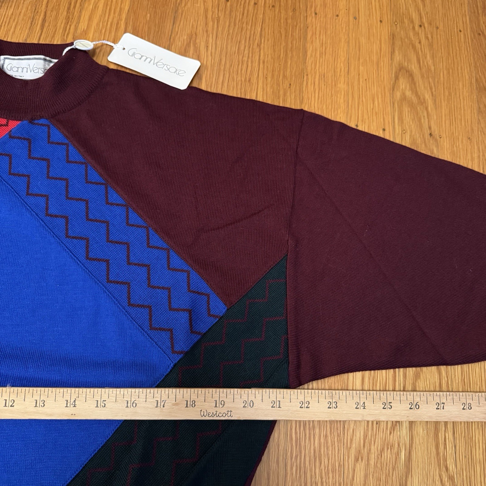 Vintage 80s NWT Gianni Versace Deadstock Colorful Wool Sweater IT 44 Sz M