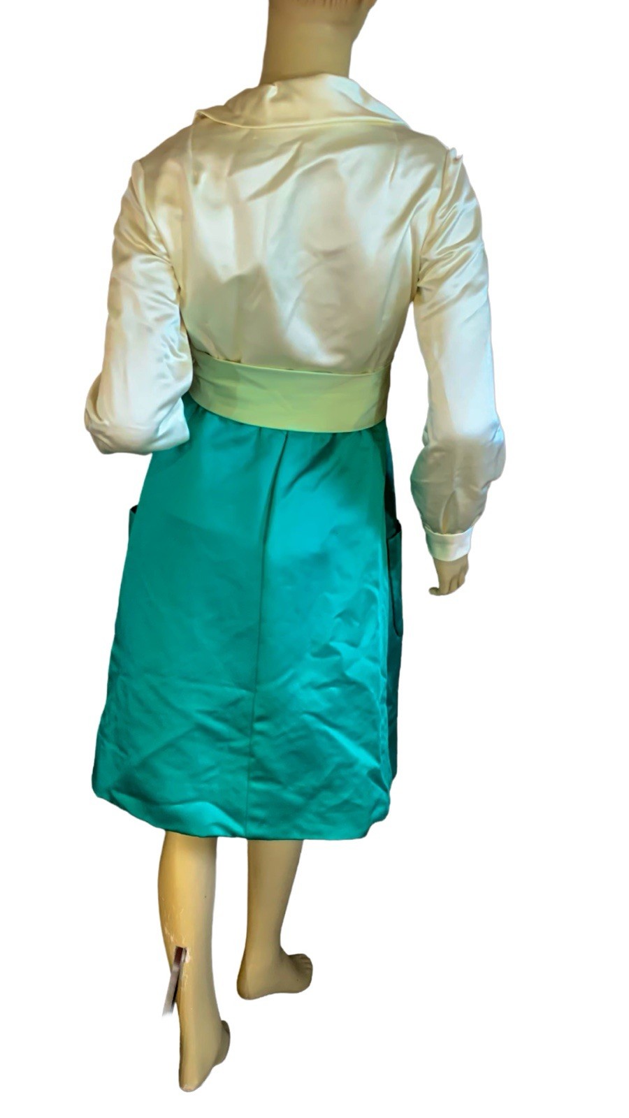 VINTAGE 1960’s GREEN & CREAM MOLLIE PARNES BOUTIQUE DRESS SZ APPX SM