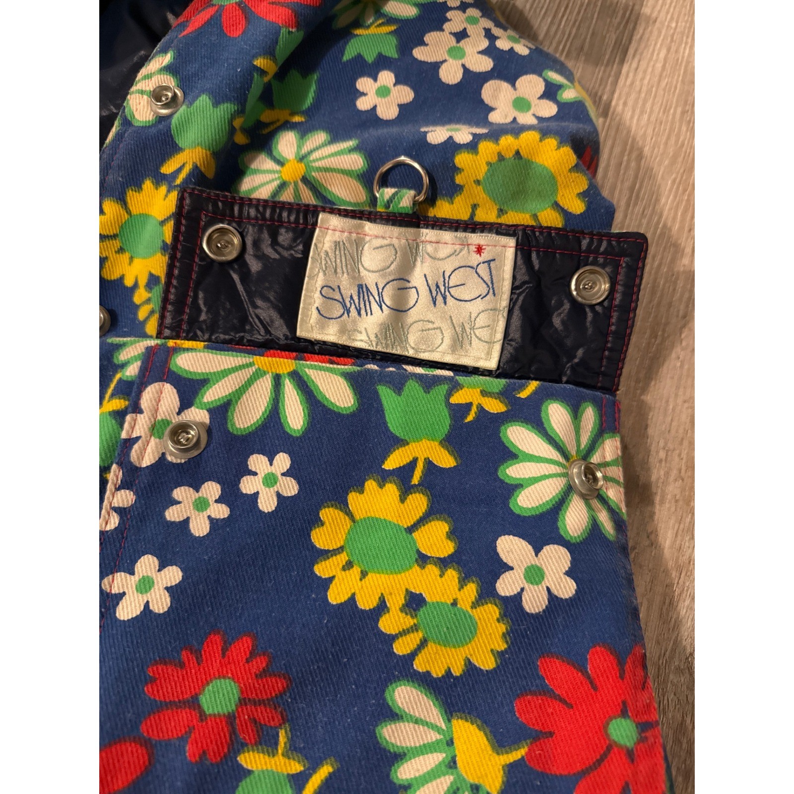 Vintage Swing West Floral Print Quilted Lined Jacket Blue Yellow Red Womens