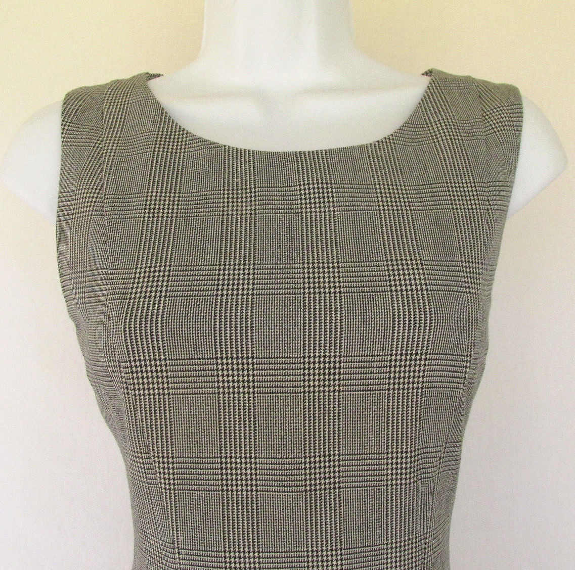 VINTAGE 1980s DRESS BLACK WHITE CHECKERS FULLY LINED POLY RAYON SPANDEX SIZE 8