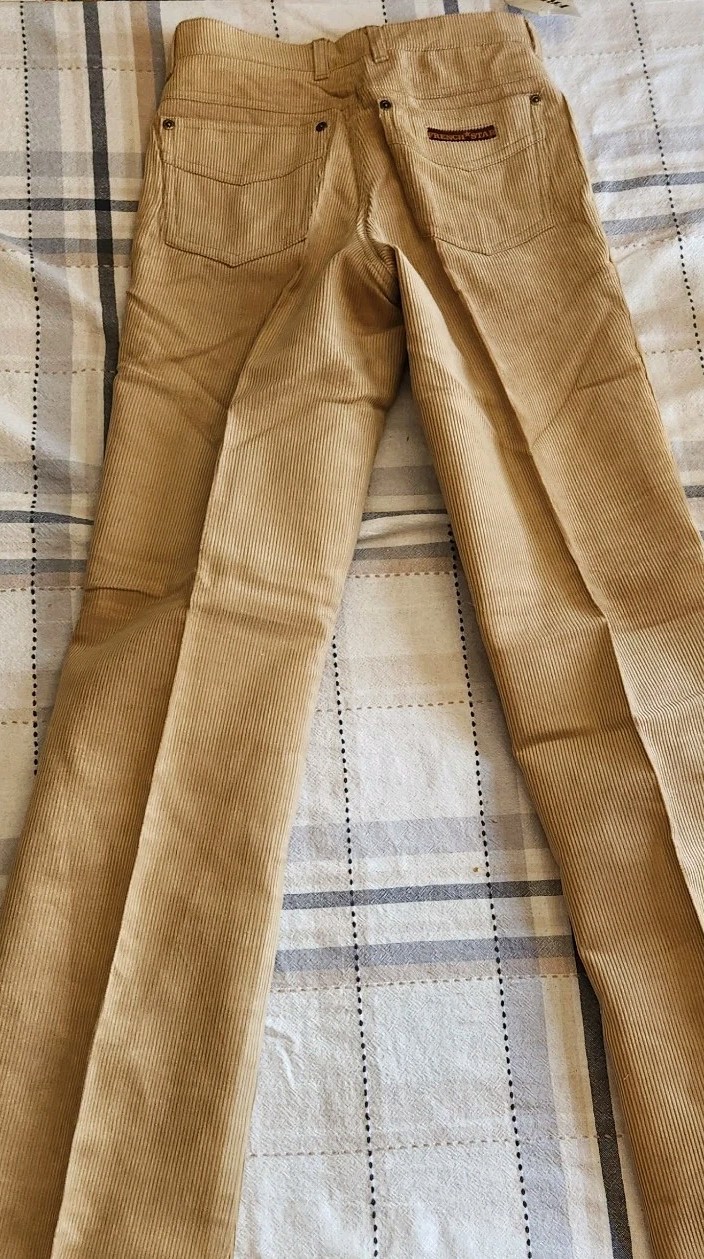 Vintage 80s French Star TAN Corduroy Jeans Waist 28 RN 51611 CA 51611