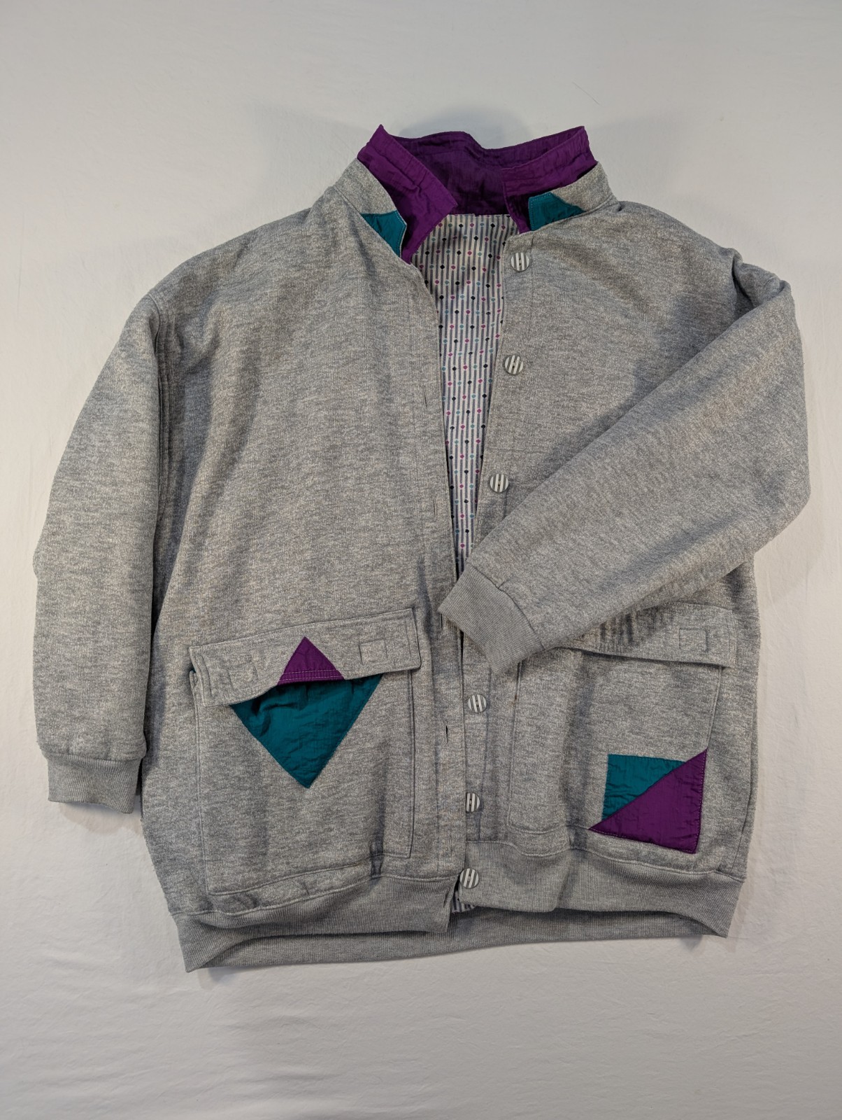 Vintage „be in the current seen” Geometric Gray Oversized Jacket Reversible OSFA