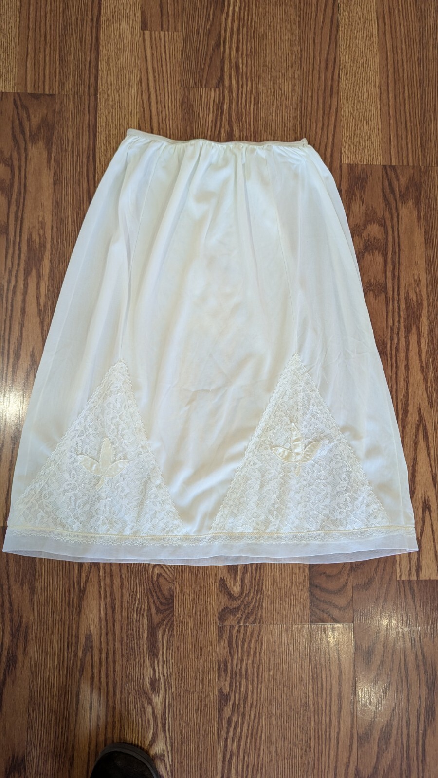 Vintage Movie Star Ivory Half Slip Gorgeous Lace Overlay Border RN 18413 USA XL