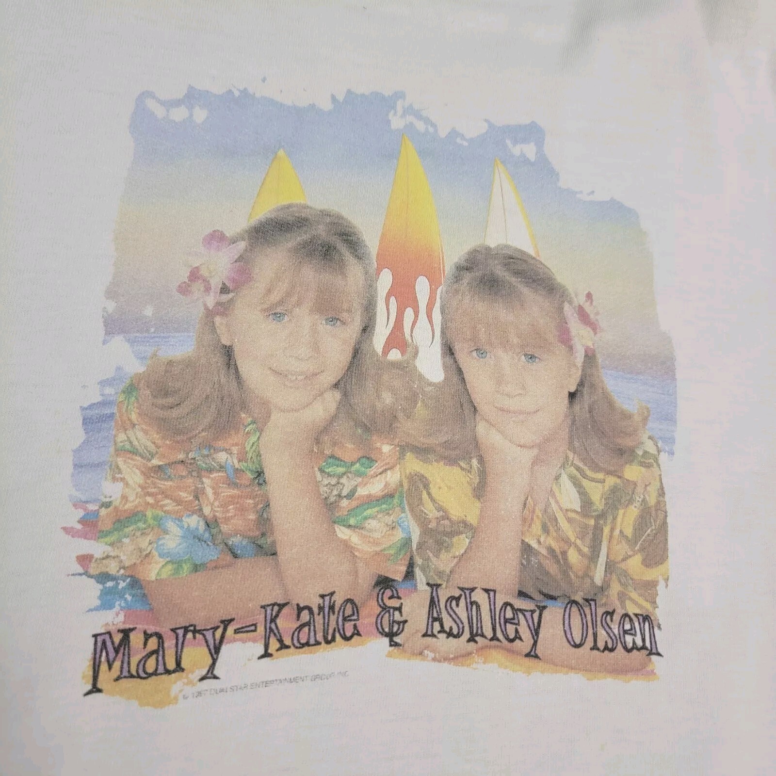 Vtg 90s Mary Kate Ashley Olsen Hawaiian Beach Party Promo Shirt YOUTH L Adult S