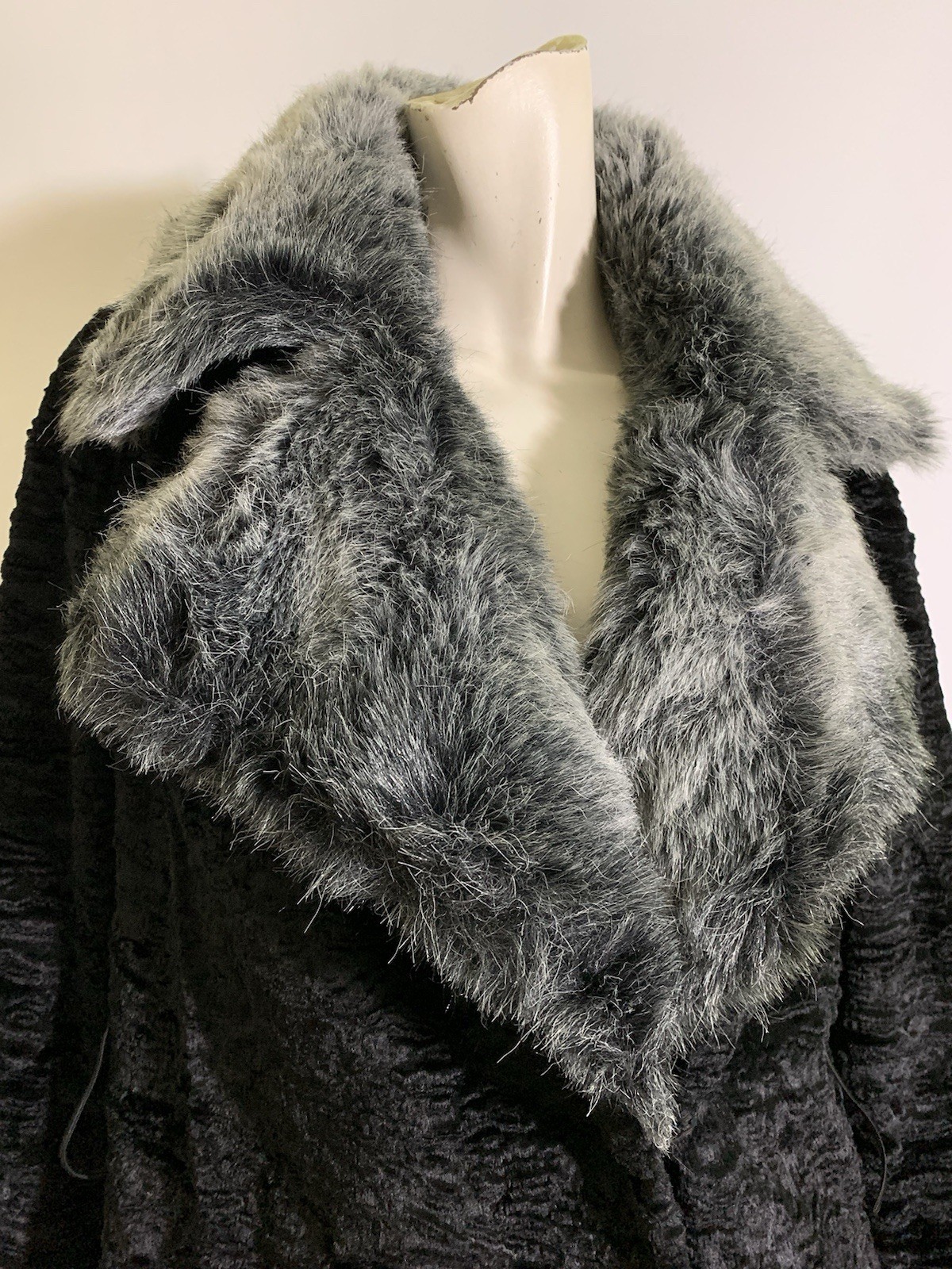 True Vintage 1960s Iconic Black and Gray Faux Chinchilla and Lamb Fur Coat