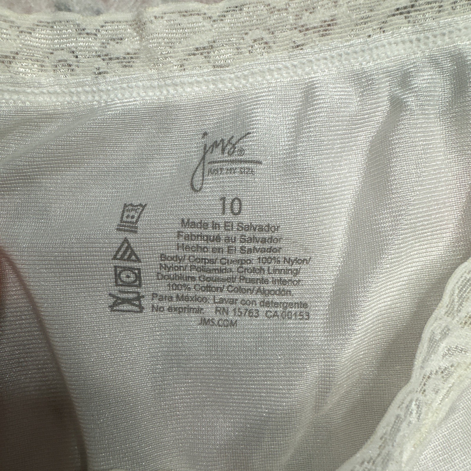 Vtg Panties Sheer Nylon Brief Granny JMS 10 3XL Ivory Off White Satin Lace Trim