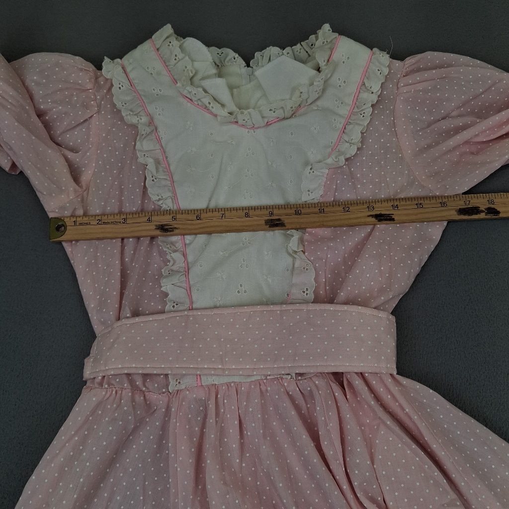 Vintage Jeri Bee Womens Pink Polka Dot Square Dance Prairie Dress Size 8 Eyelet