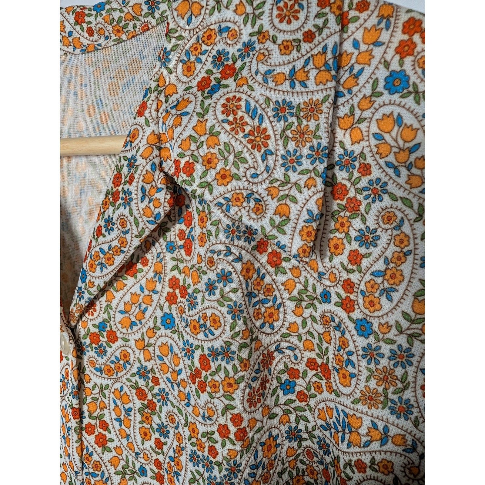 Vintage 70s Handmade Paisley Floral Shirt Short Sleeve Button Up Retro Boho