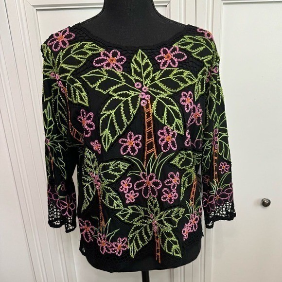 Faith Beaded Top Black Medium Vintage