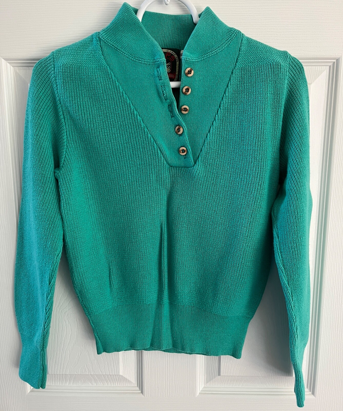 Vintage 1981 Alps Rugged Outdoors Green Cotton Fatigue Henley Sweater Womens XS
