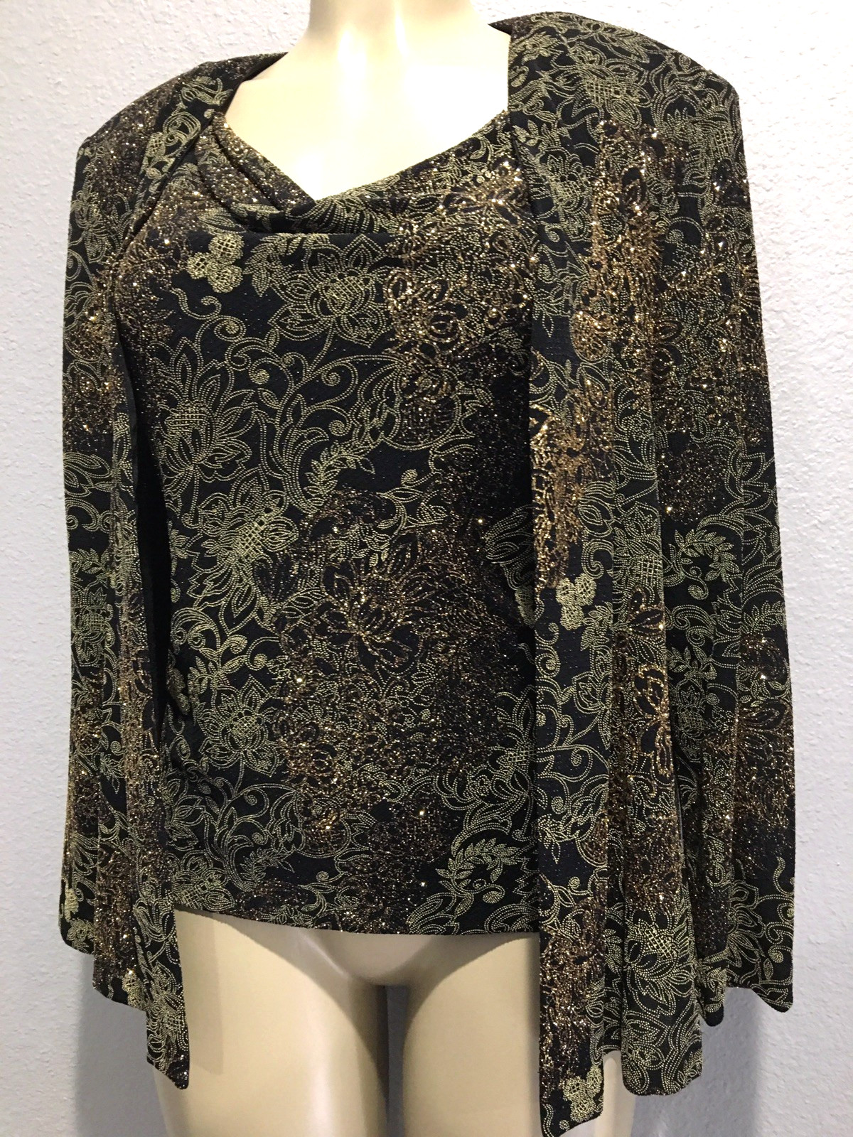 Vtg Gold Metallic ALEX Cowl Tunic Top Cape Jacket XL