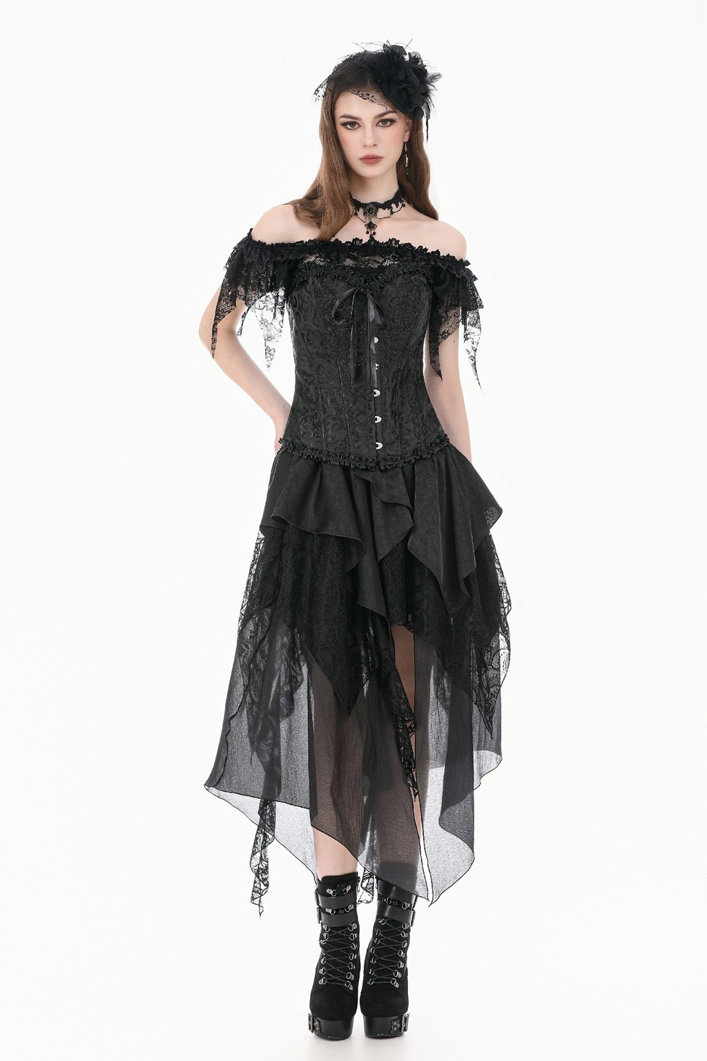Dark In Love Women Gothic Jacquard Corset Top Vintage Lace-Up Back Waist Cincher