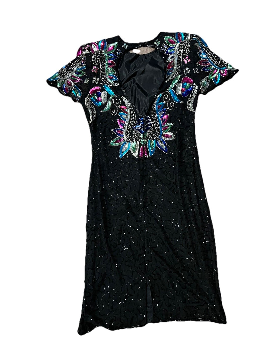 SWEELO Vintage Art Deco 1980’s Beaded Sequin Cocktail Flapper Dress Size M