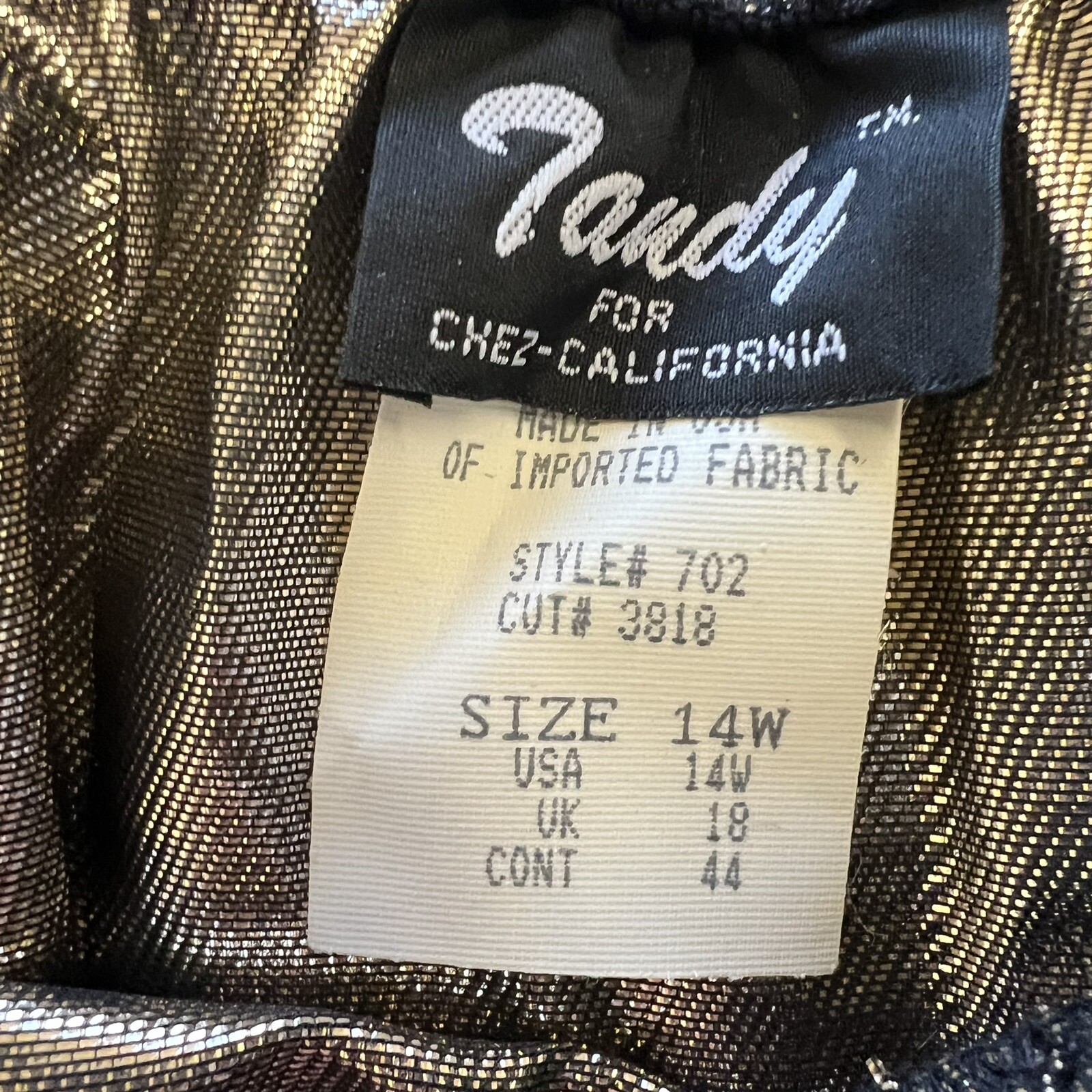 Vintage 80s Chez California Gold Metallic Drop Waist Pleated Skirt Sz 14 EVC