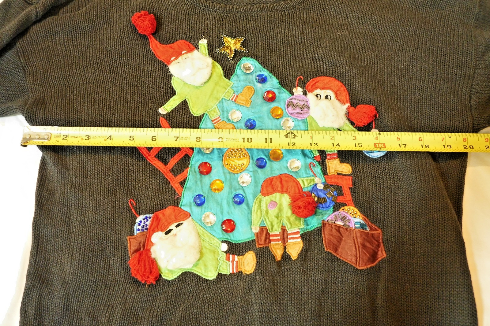 Marnie West VTG Ugly Christmas Sweater Christmas Tree Elves Ornaments Size Small