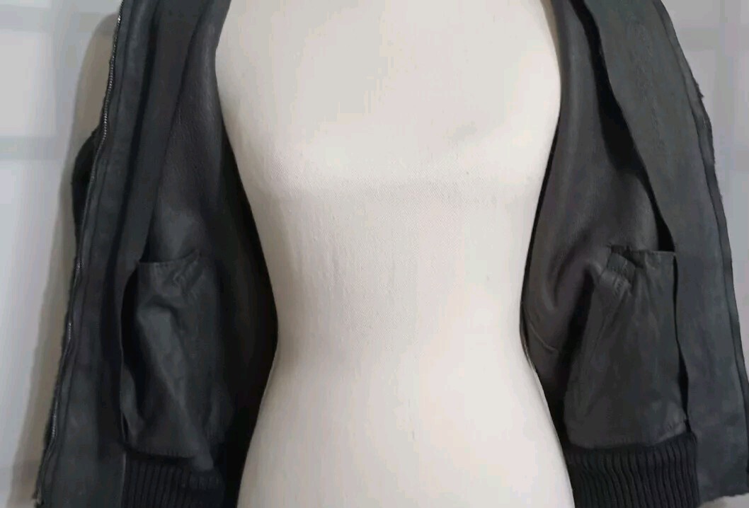🔥 VTG Calvin Klein Europe Italian Real Fur Leather Black Bomber Jacket 10/Large