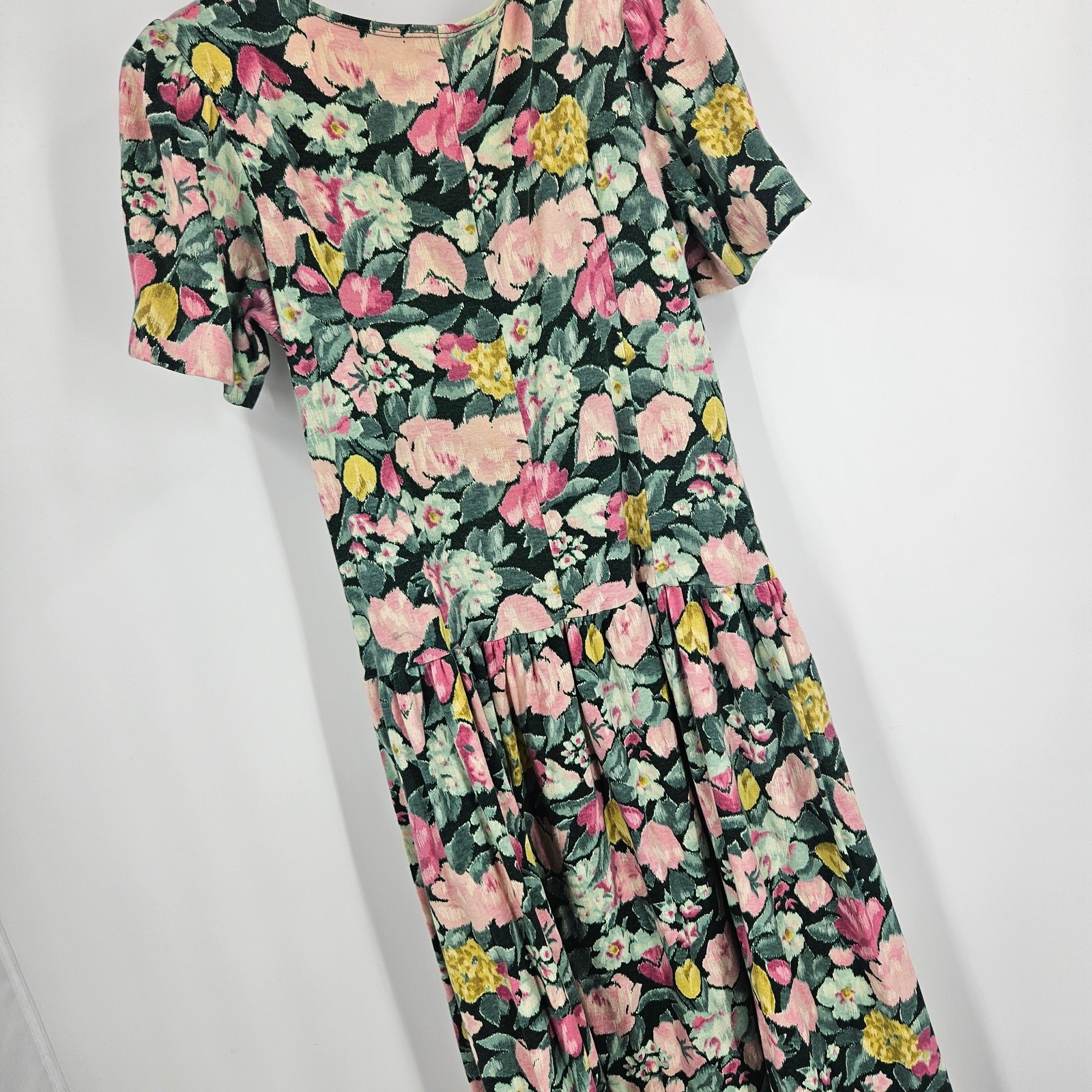Vintage EXPO y2k 90’s Dress Green Pink Floral Grunge Button Front Midi Size 10