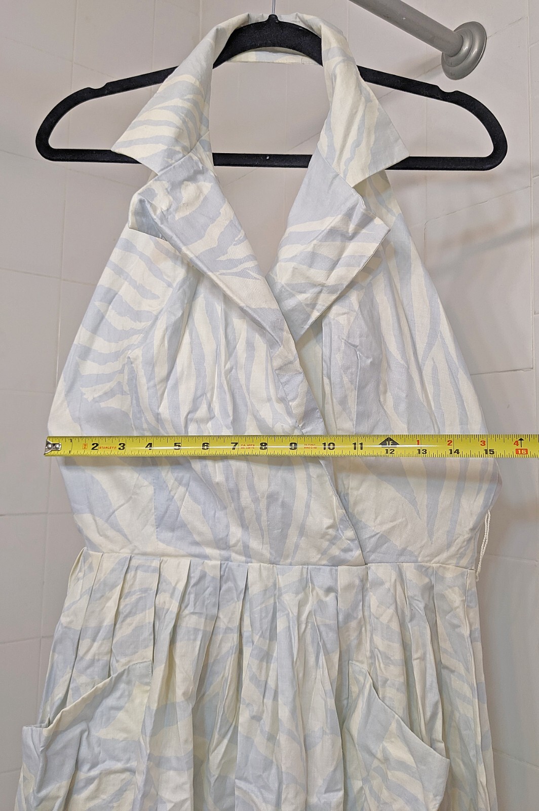 Vintage Jackie Bernard FOR EKLEKTIC Light Blue White Cotton Halter Dress Size 14