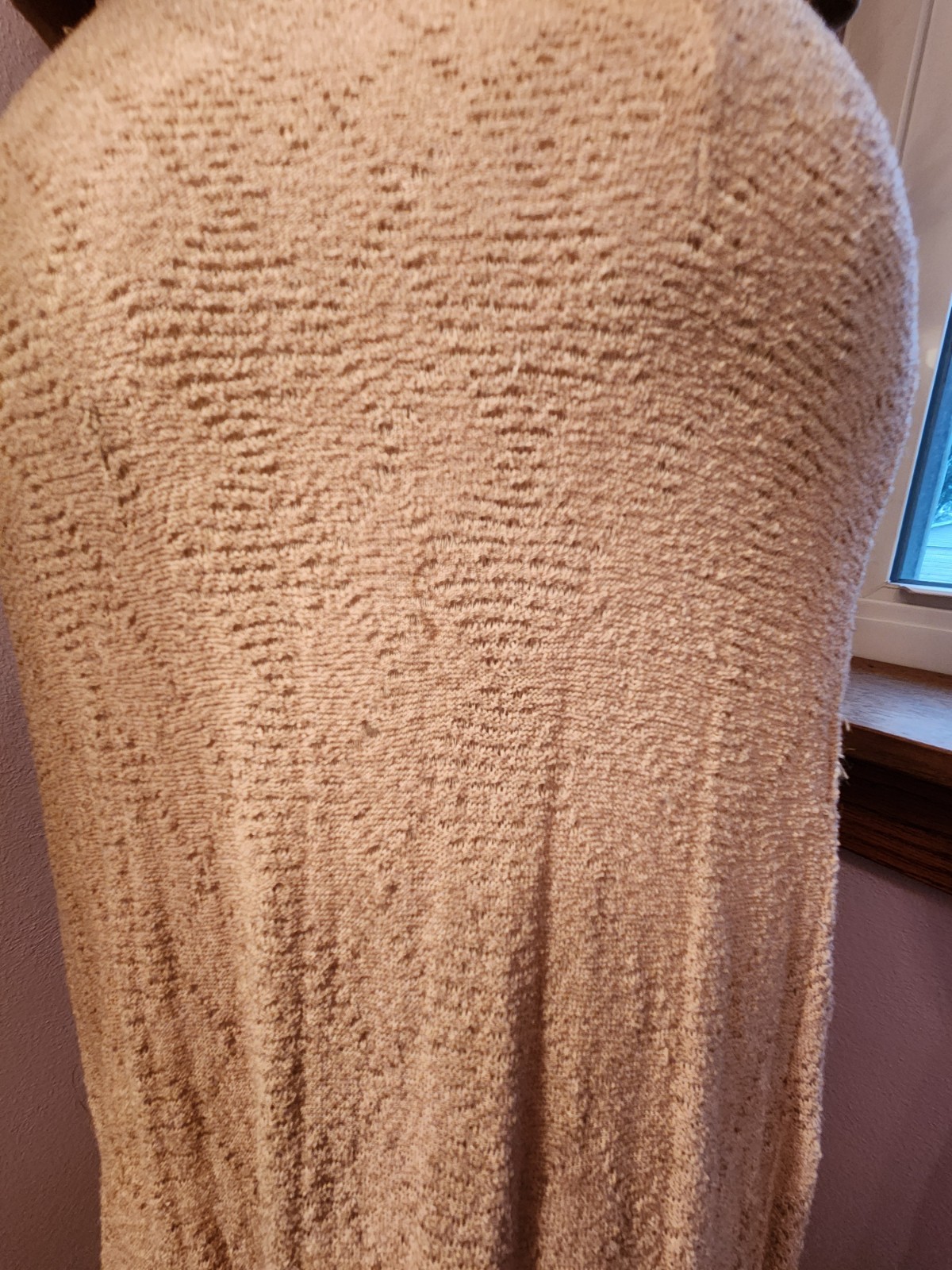 Vintage 1930s Two Tone Tan Knit Rayon Dress S