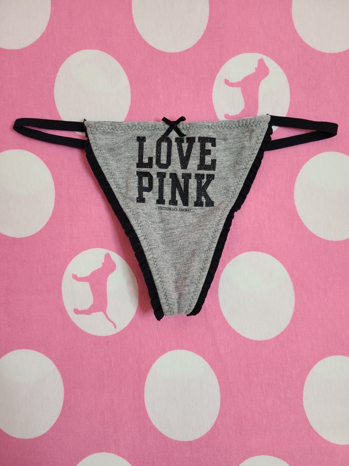 Rare VTG VS PINK Extra Low Rise Ruffle Trim Cotton V-string Thong Panty XS