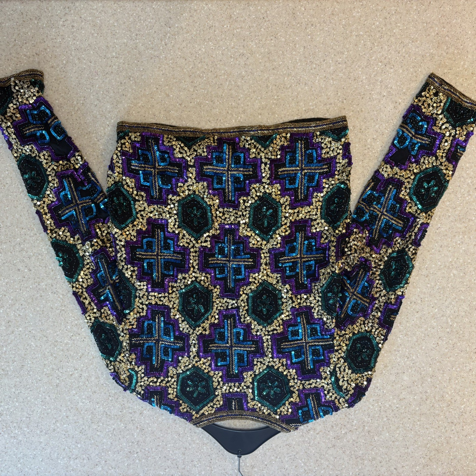 Vintage Brilliante by J.A. Beaded and Sequin Jacket Multicolor Party Style Gold