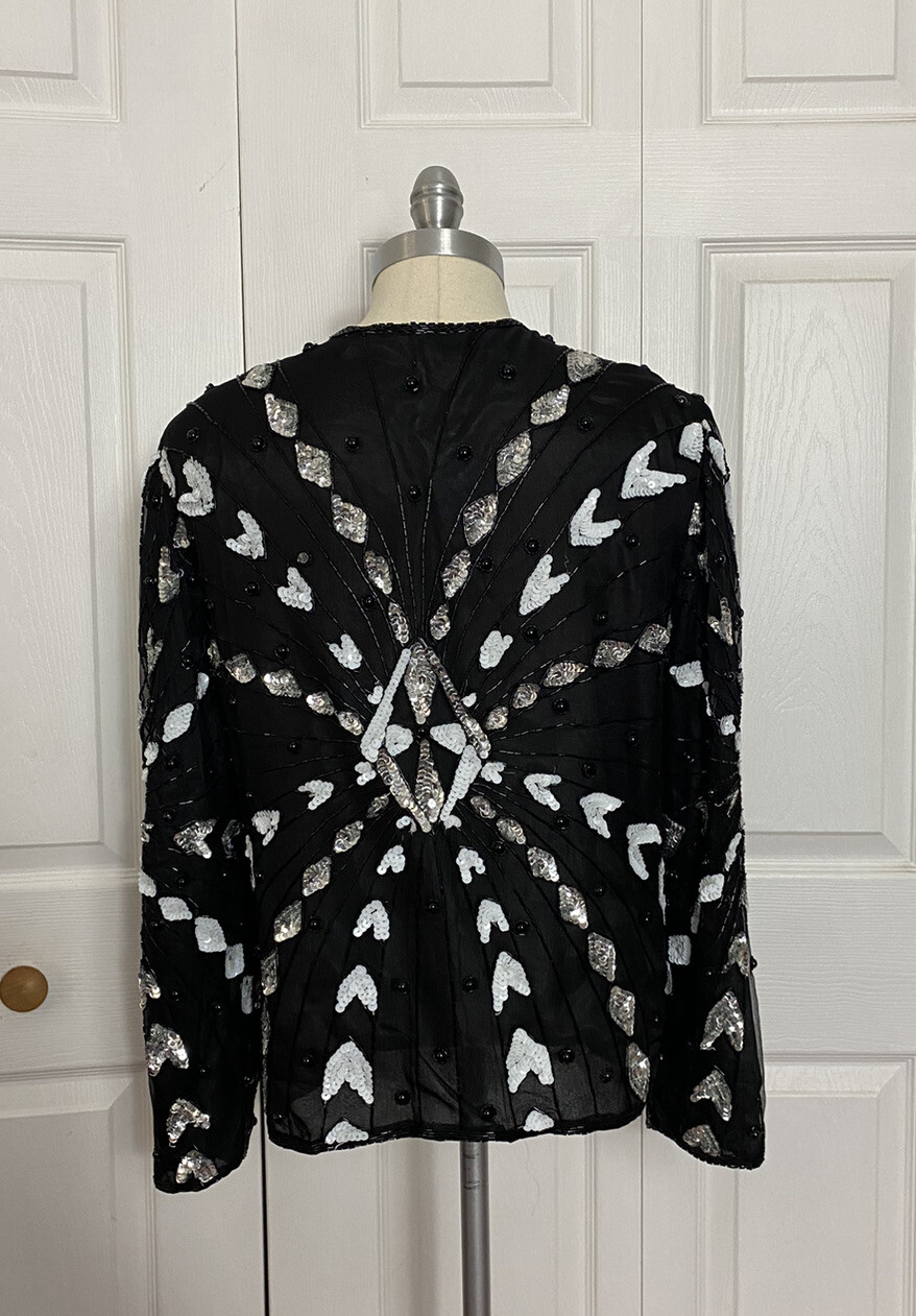 NEW Vintage Sweelo Size Small 6-8 Black Silk Beaded Jacket Bolero Sequins S