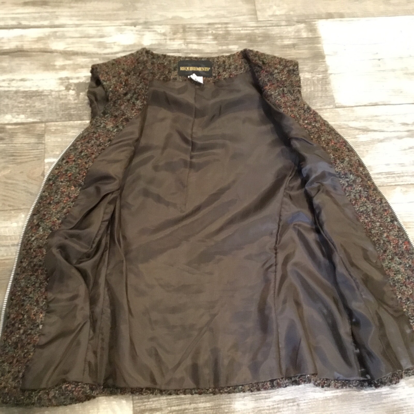 Vtg Tweed Vest Size M Chocolate Brown Vibes Y2K Full Zip Lined Dark Academia