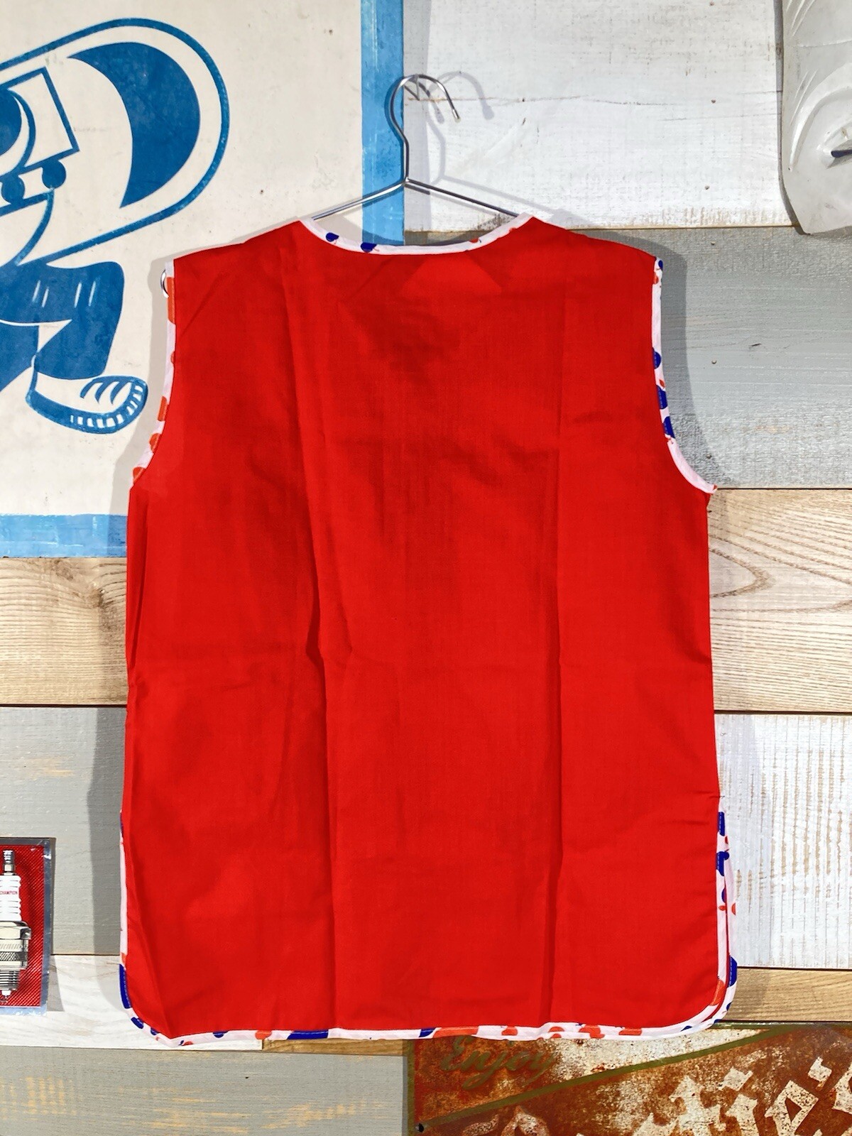 Vintage 60s 70s DEADSTOCK Apple Kitchen Smock Apron Zip Up Baking Wear NOS RED M